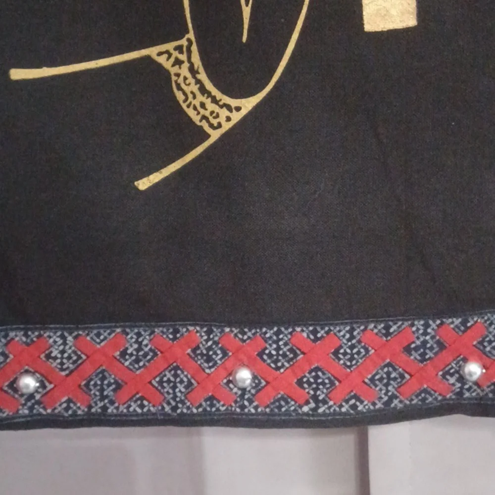 Boho Black Henna Hand Textile Shoulder Bag, Festival, Yoga